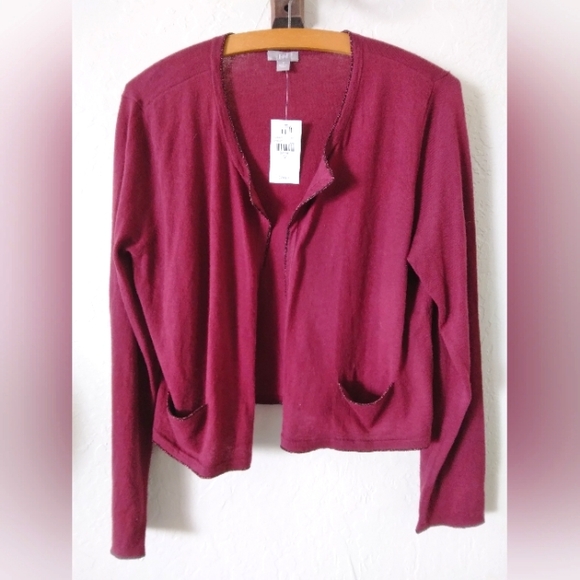 NWT- J.JILL BURGUNDY CARDIGAN SWEATER - Picture 1 of 5